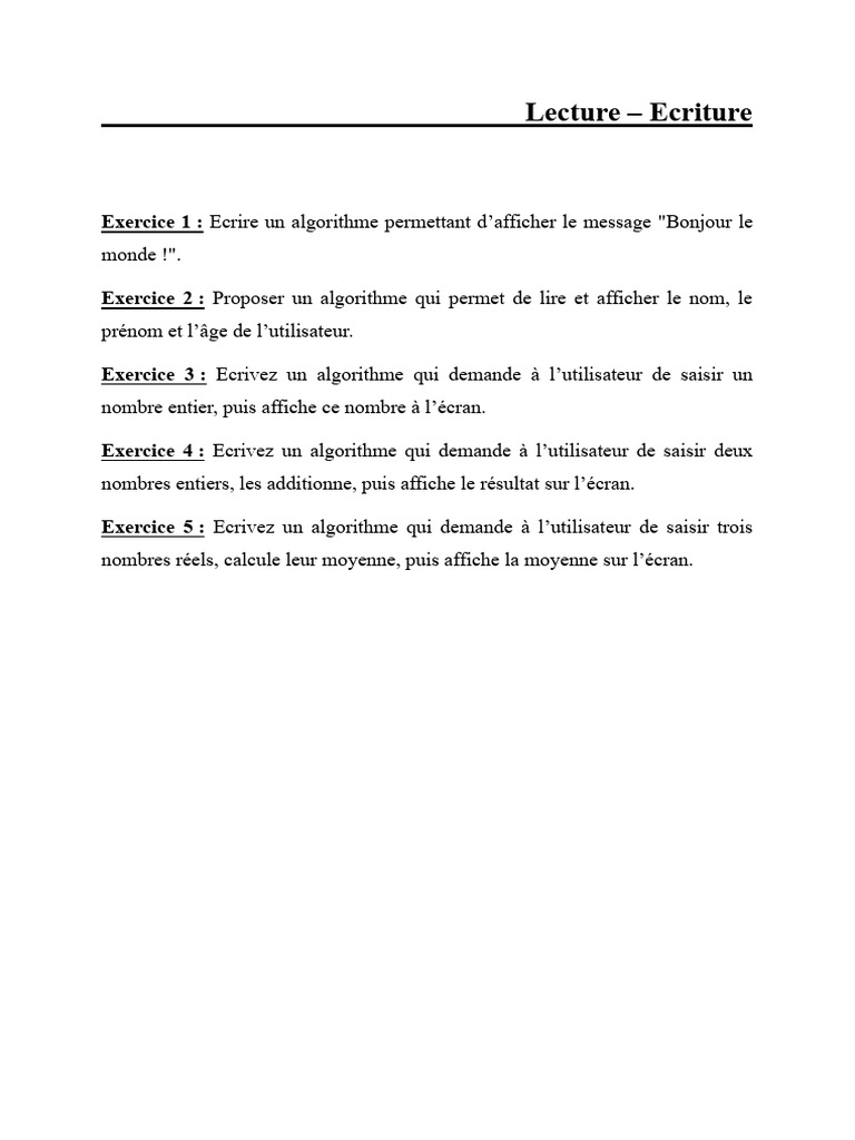 Algorithmes de base en programmation | PDF