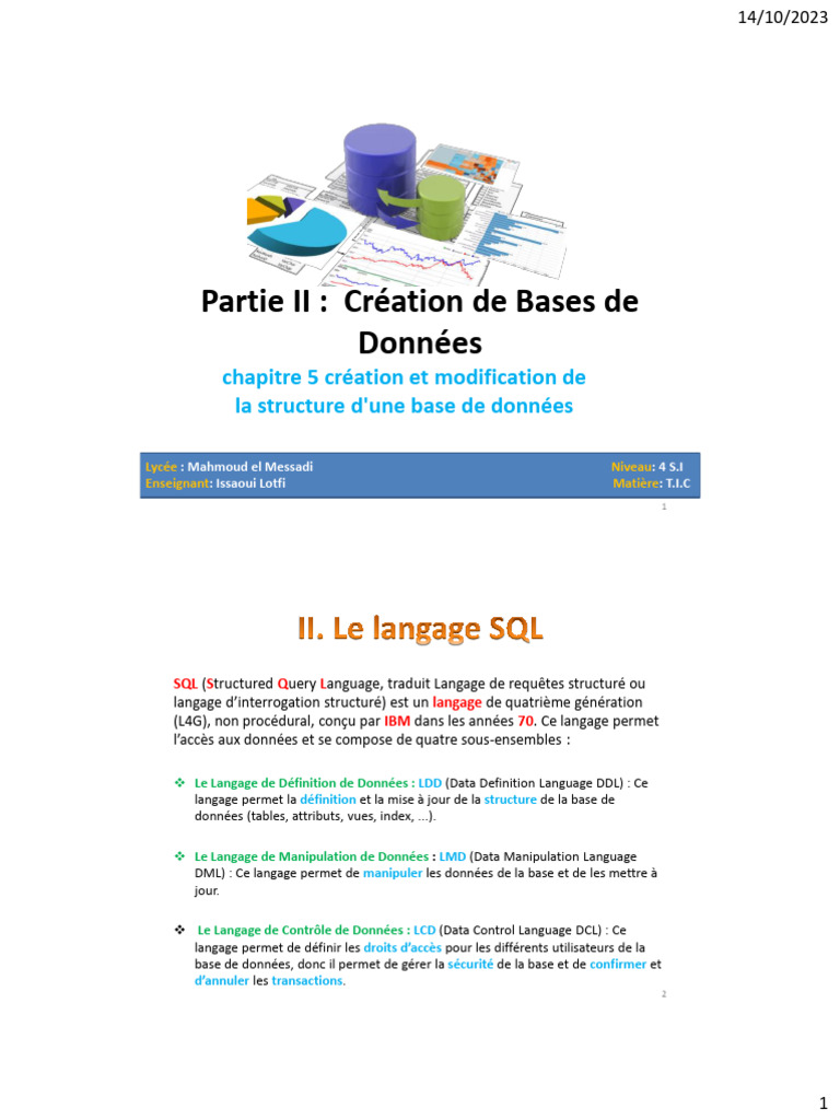 Création et modification de bases de données SQL | PDF | SQL | Gestion ...