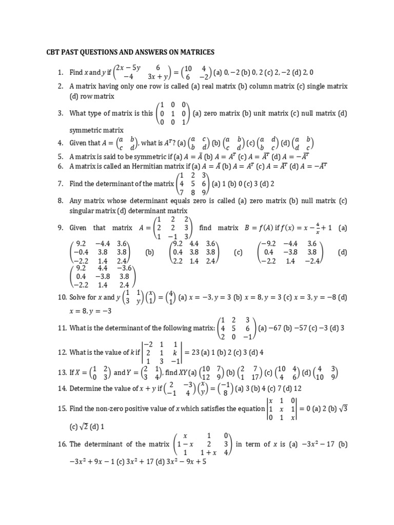 PROF Tutorial Q&A On Matrices | PDF | Matrix (Mathematics) | Determinant