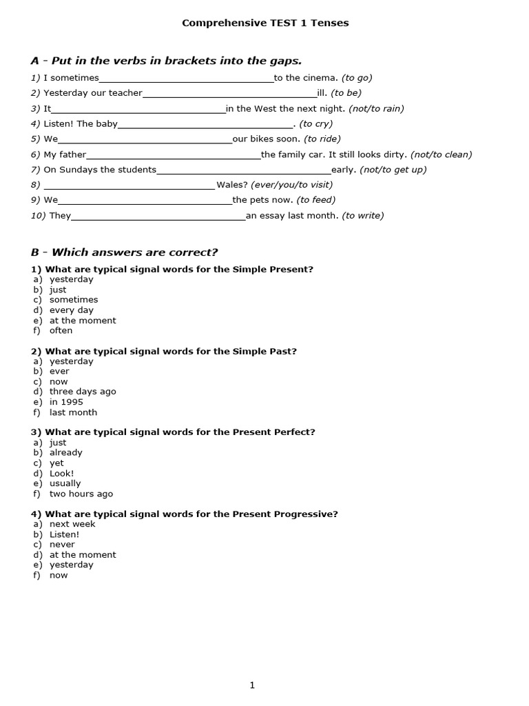 Test Tenses en | PDF | Language Mechanics | Grammar