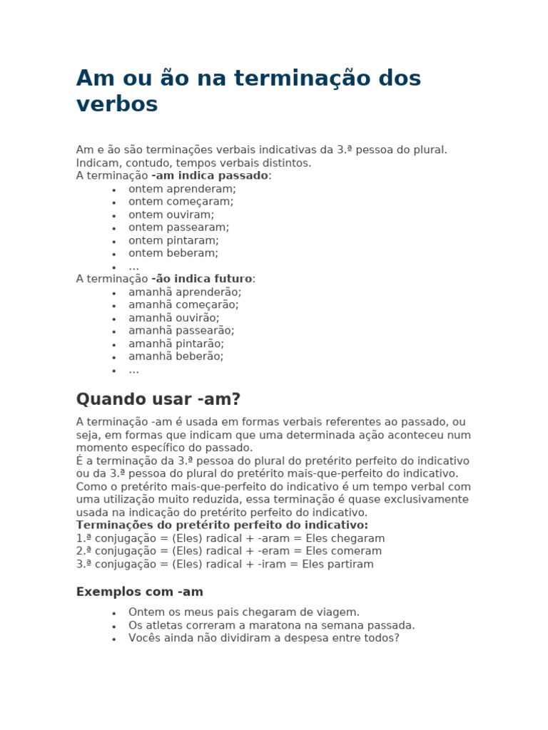 Am Ou Ão Na Terminação Dos Verbos | PDF | Gramática | Morfologia