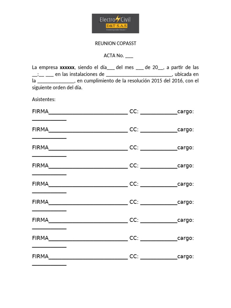 Acta de Reunión COPASST 2023 | PDF