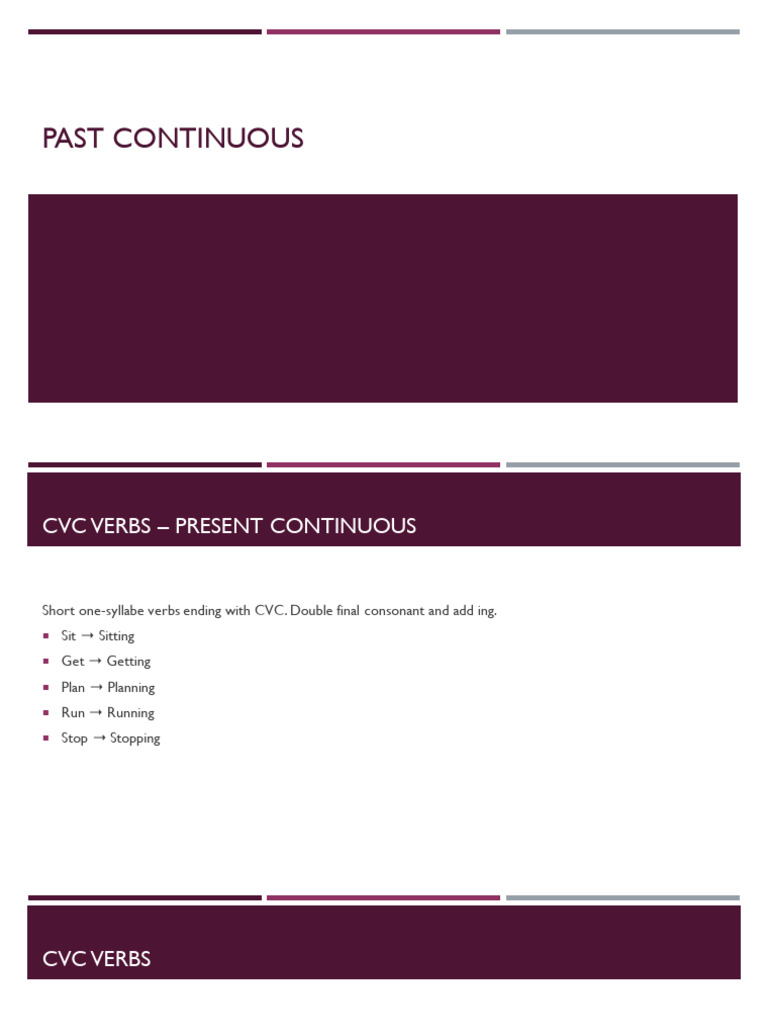 CVC Verbs in Past Continuous Usage | PDF