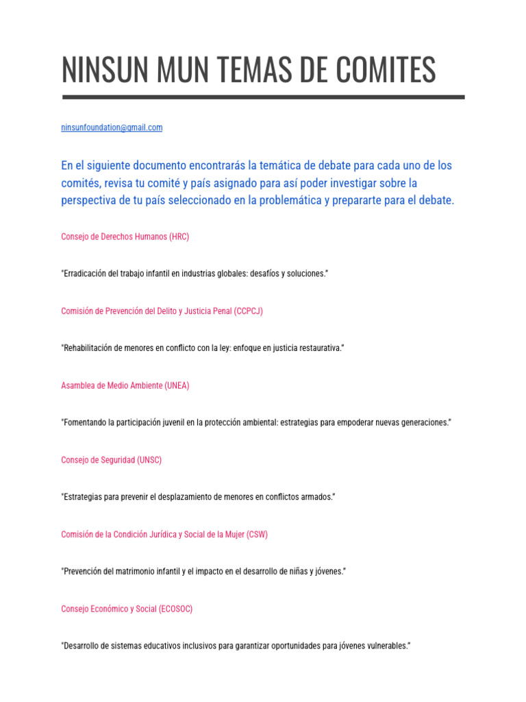 Temas de Los Comités | PDF