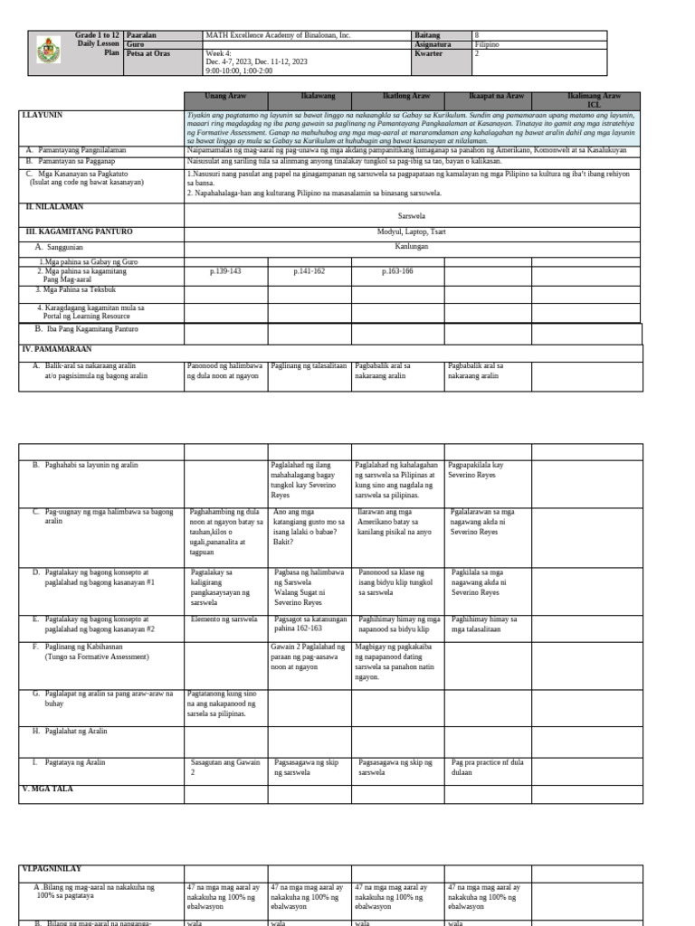Q2 W4 DLL Filipino 8 | PDF