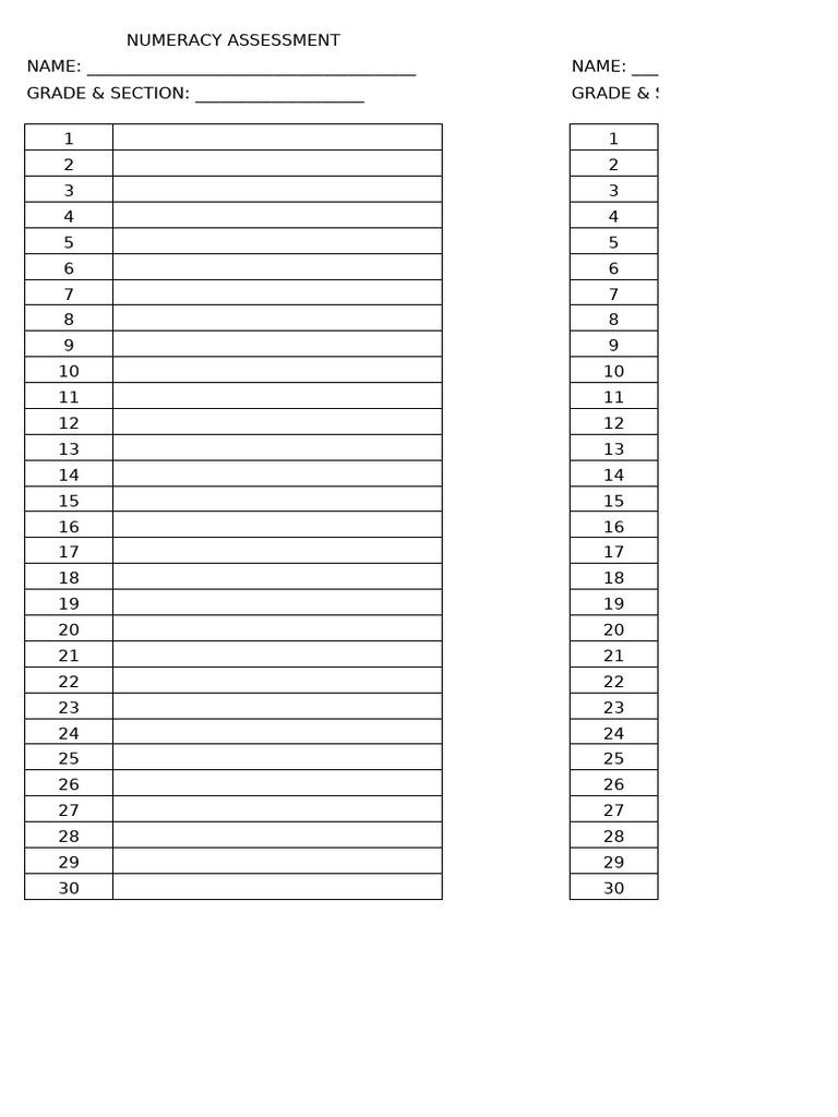 Numeracy Assessment Template | PDF