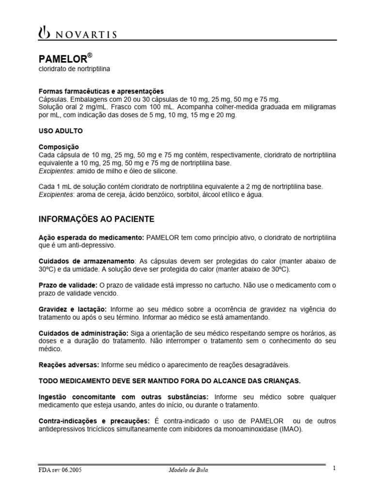PAMELOR: Indicações e Precauções | PDF | Depressão | Antidepressivo