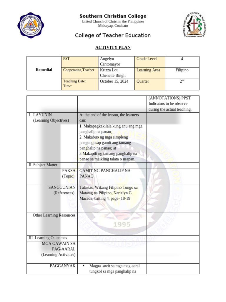 Activity Plan Matrix Fil | PDF