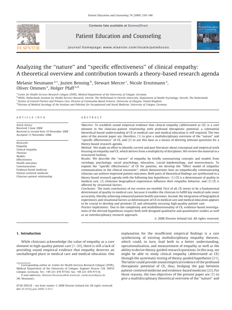 Clinical Empathy in Patient Care | PDF | Empathy | Emotions