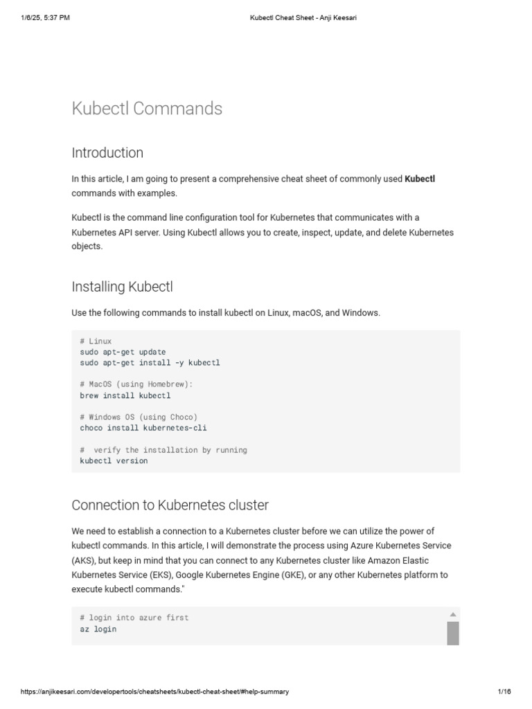 AKS Kubectl Commands Cheat Sheet | PDF | Operating System Technology ...