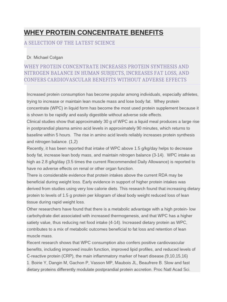 Benefits of Whey Protein Concentrate | PDF | Weight Loss | Fat