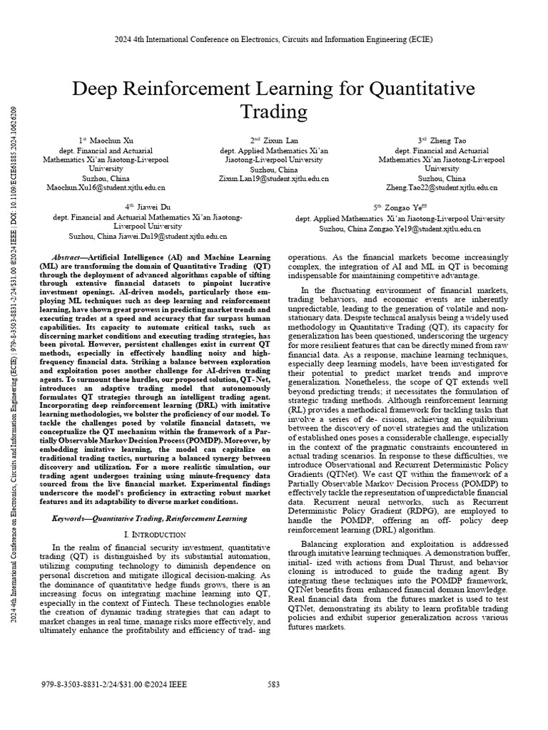 Deep Reinforcement Learning in Trading | PDF | Machine Learning ...