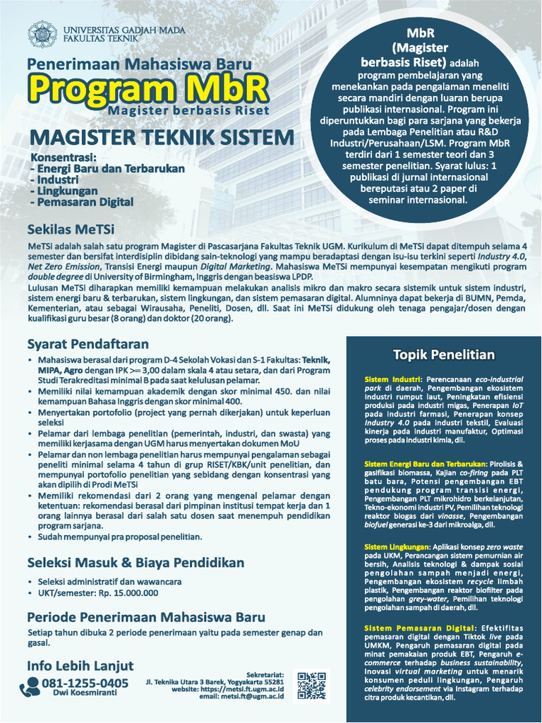 Pendaftaran Magister Teknik Sistem UGM | PDF