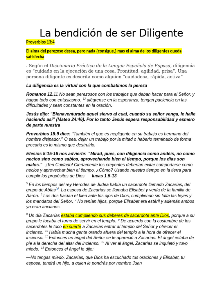 Dios Bendice A Los Diligentes | PDF