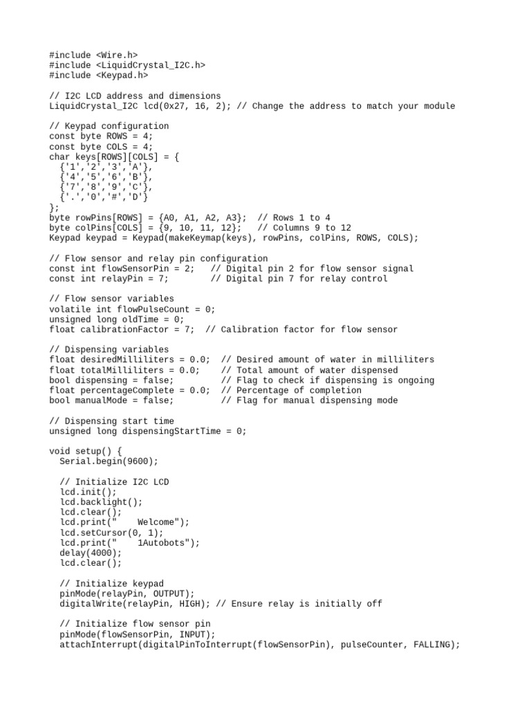 Arduino Water Dispensing System Code | PDF | Computer Programming ...
