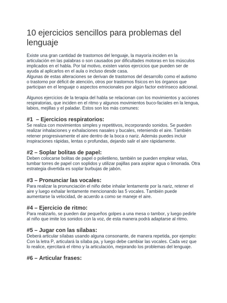 Ejercicios para mejorar el lenguaje | PDF | Habla | Vocal