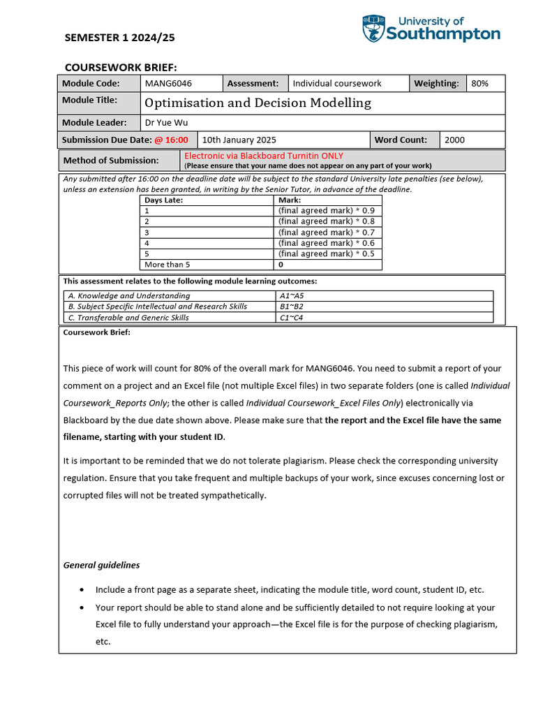 MANG6046 Individual Coursework Brief 202425 | PDF | Turnitin ...