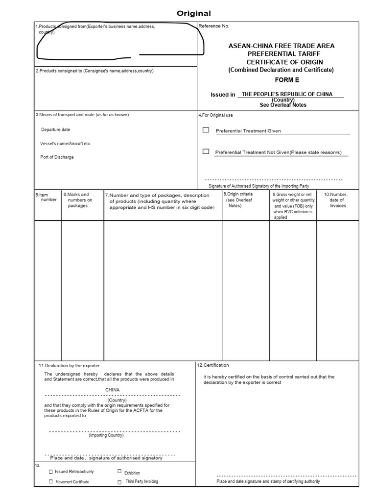 ACFTA Certificate of Origin Template | PDF | International Relations ...