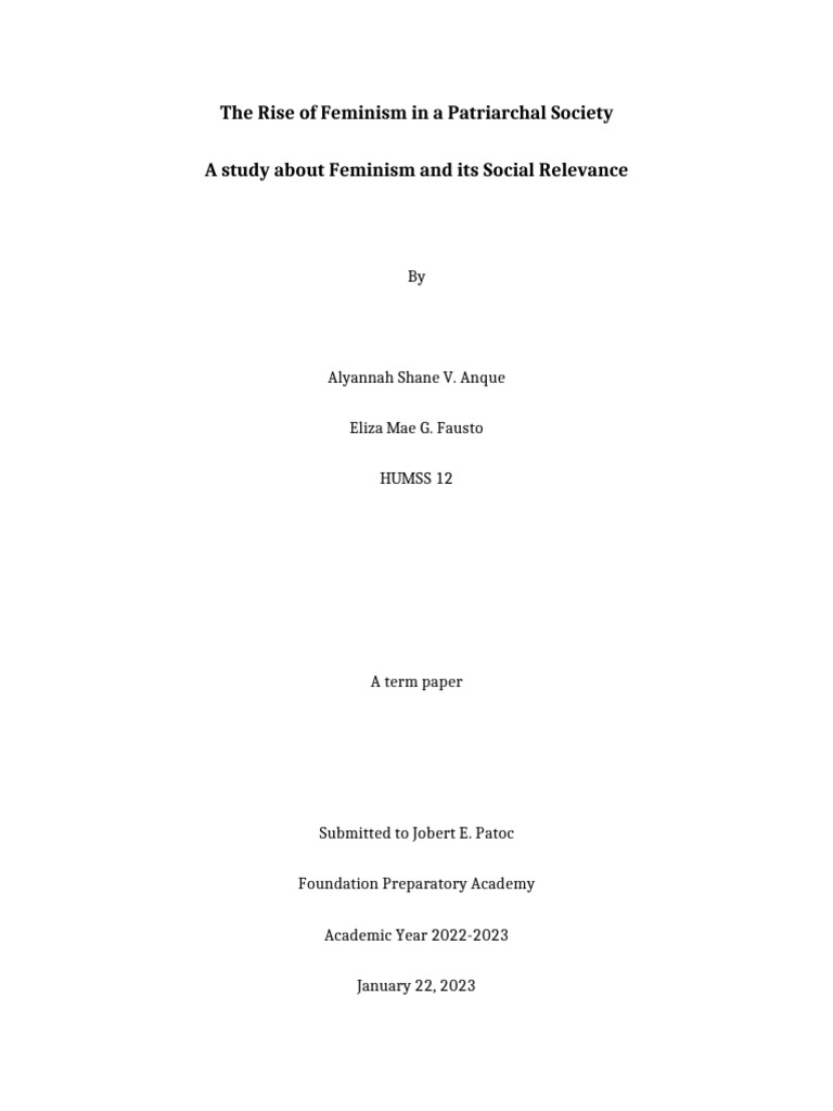 The Rise of Feminism in A Patriarchal Society | PDF | Gender Studies ...