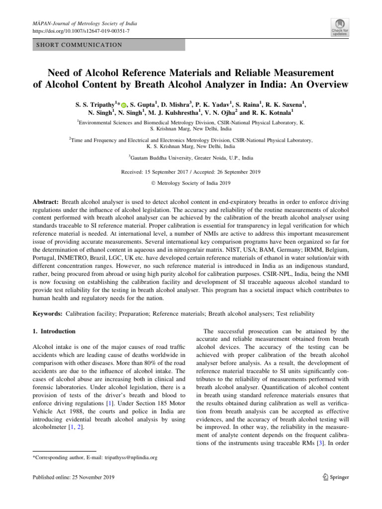 Need of Alcohol Reference Materials and | PDF | Calibration | Metrology