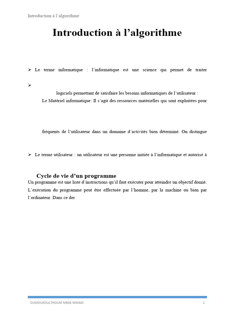 Introduction à l'algorithme et programmation | PDF | Programmation ...