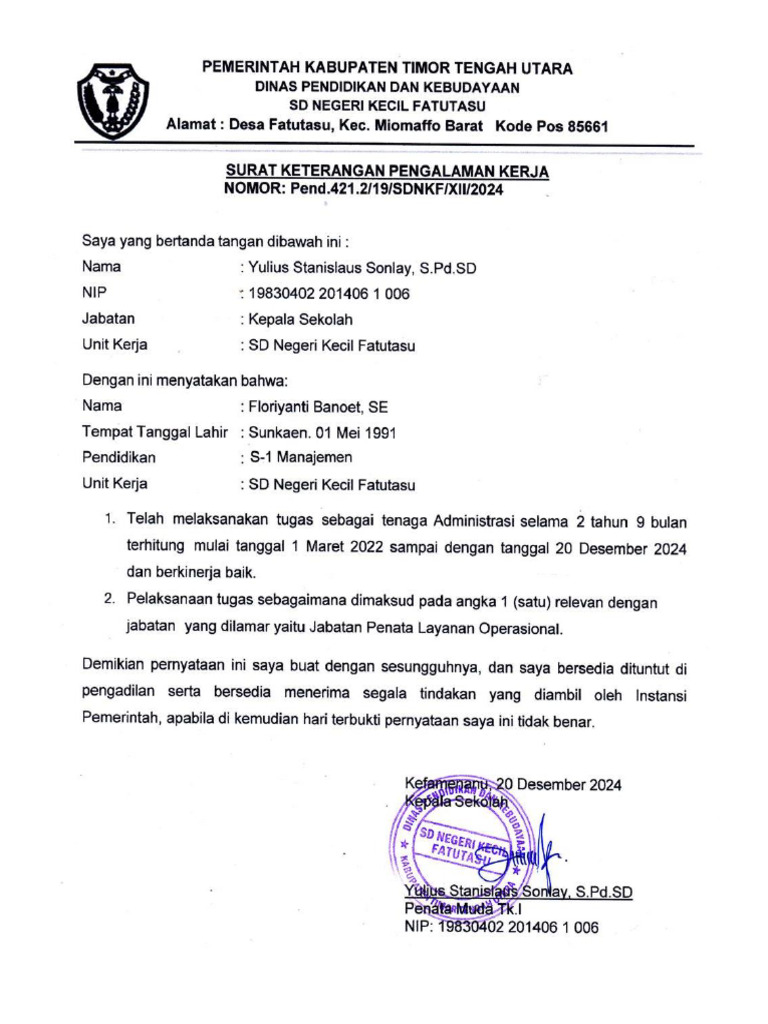 Pengalaman Kerja Vanya Banoet | PDF