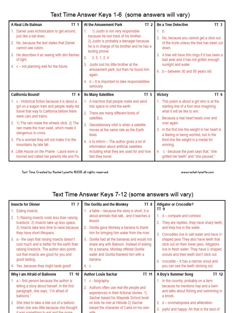 Text Time Answer Keys 1-18 | PDF | Pony Express | Mars