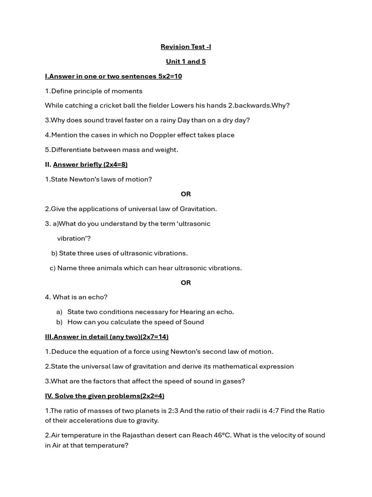 Revision Test 1 | PDF