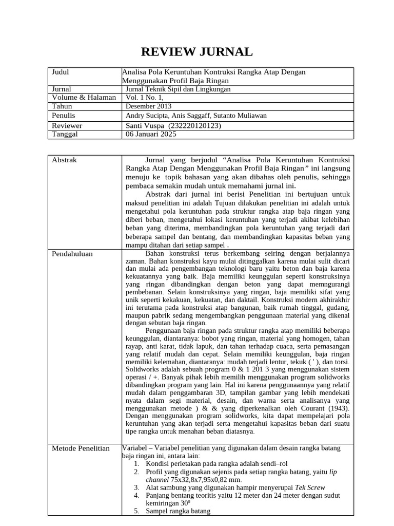 Review Jurnal Analisa Struktur Rangka | PDF