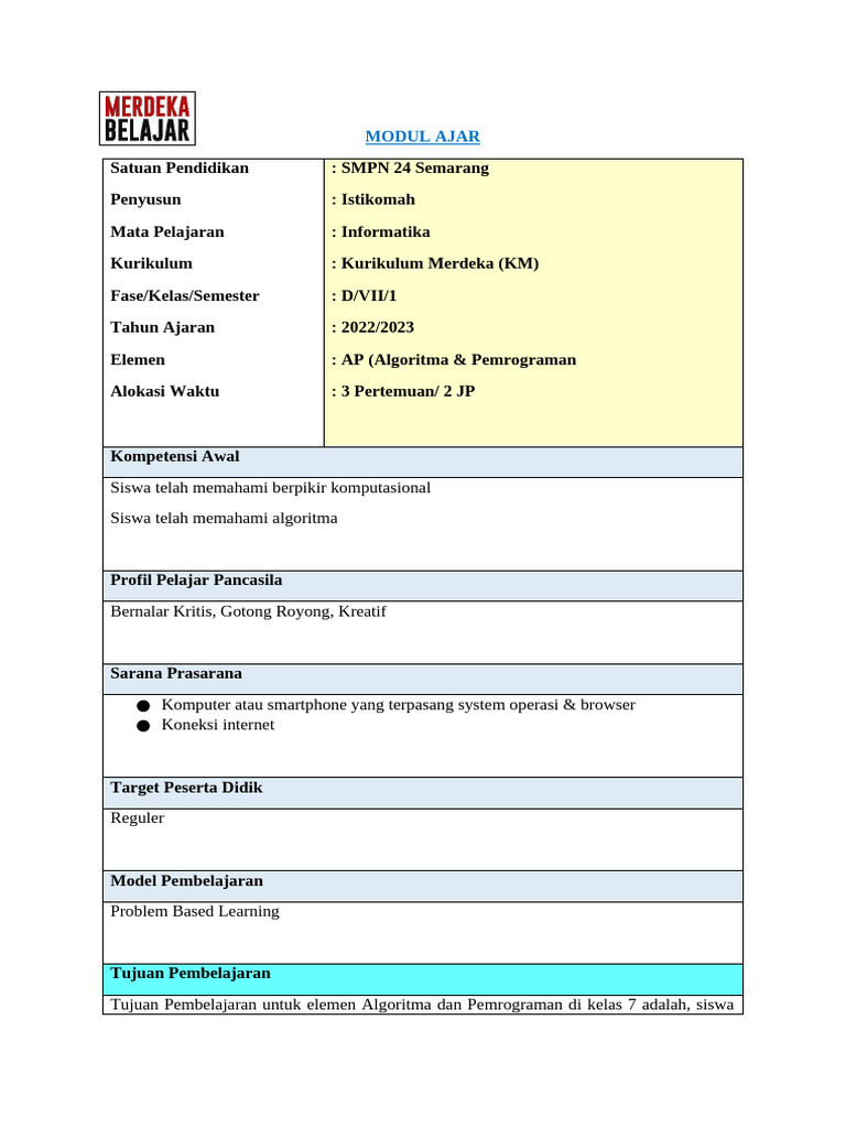 Modul Pembelajaran Pemrograman Scratch | PDF