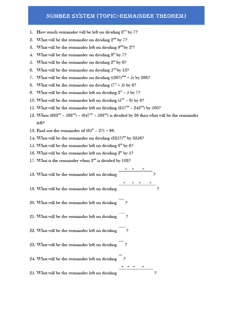 Remainder Theorem Pdf Division Mathematics Ring Theory