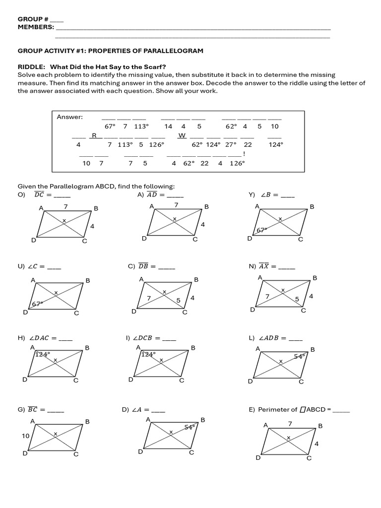 Parallelogram Properties Activity | PDF