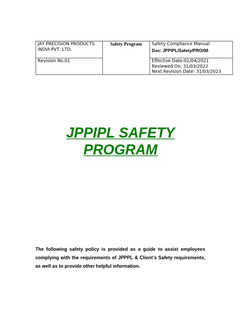 B 1.2 10 Safety Program | PDF | Personal Protective Equipment ...