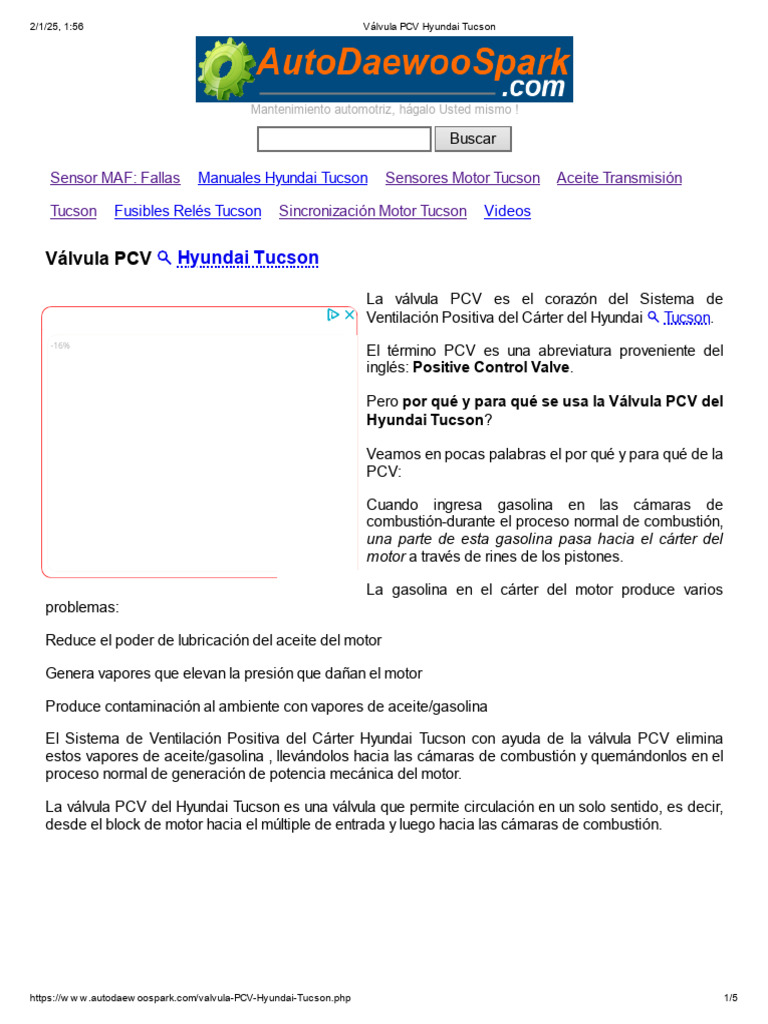 Válvula PCV en Hyundai Tucson | PDF | Motores | Gasolina