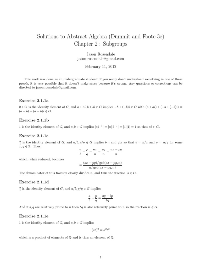 Abstract Algebra By Dummit And Foote