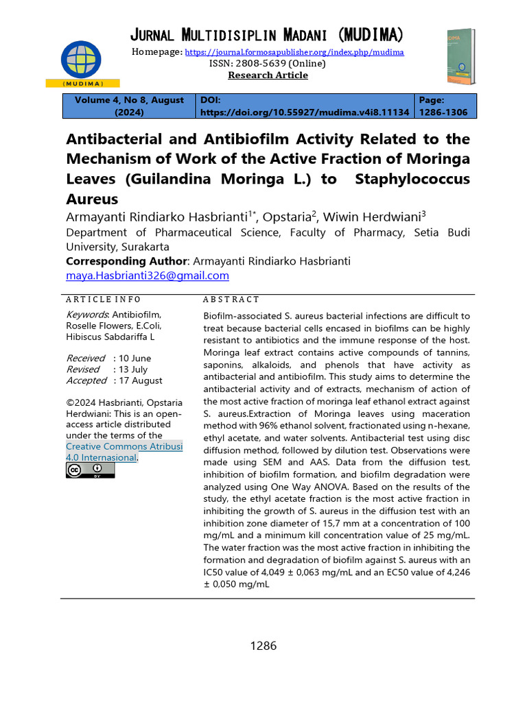 Antibacterial and Antibiofilm Activity Related To | PDF ...