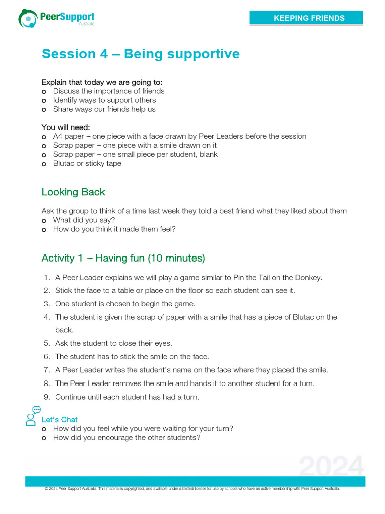 Supporting Friends in Peer Sessions | PDF