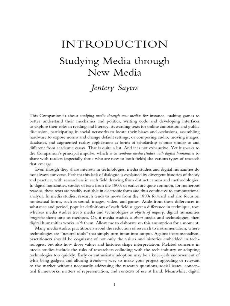 Introduction Studying Media Through New Media | PDF | Humanities ...