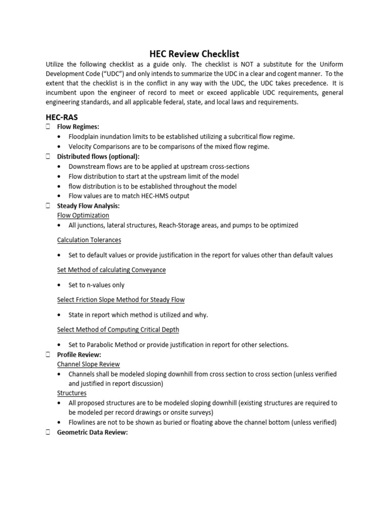 HEC-RAS Review Checklist | PDF