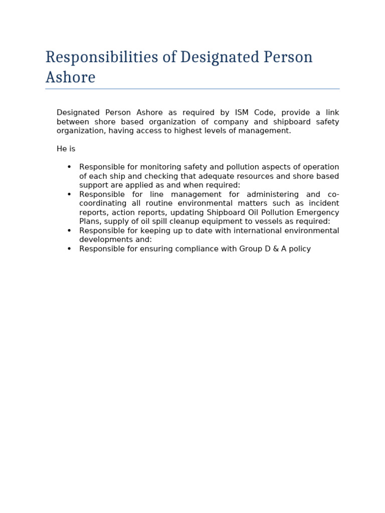 27 Responsibilities Of Designated Person Ashore PDF 
