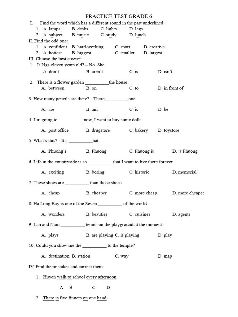 PRACTICE TEST GRADE 6 (2) | PDF