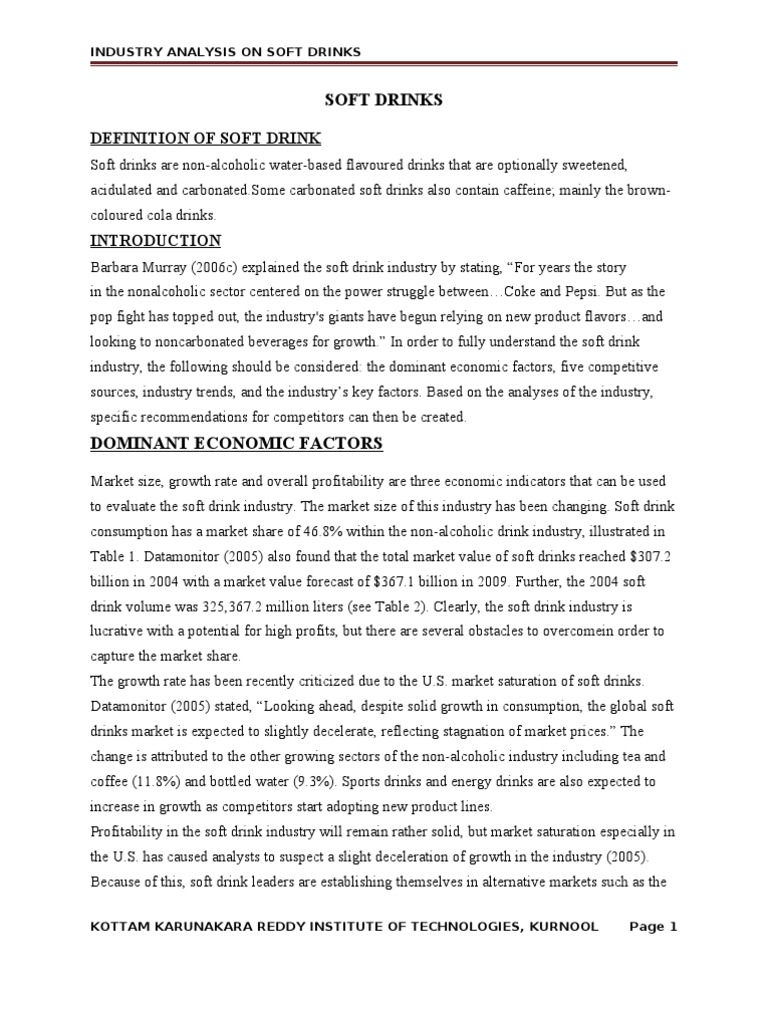 Soft Drink Industry Analysis Overview | PDF | Pepsi | Non Alcoholic Drinks