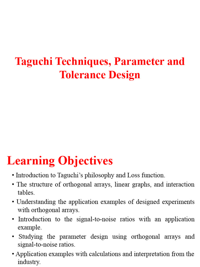 Chapter 1.2 Taguchi Techniques, Parameter and Tolerance Design | PDF ...