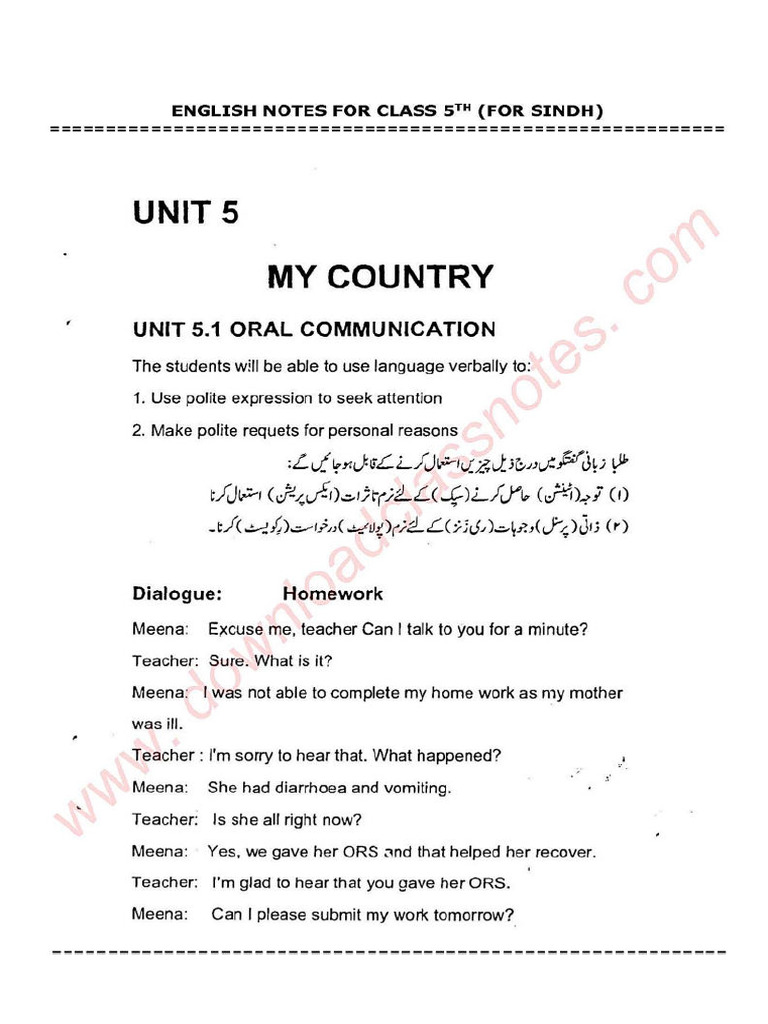 Class 5 English Notes for Sindh Board | PDF