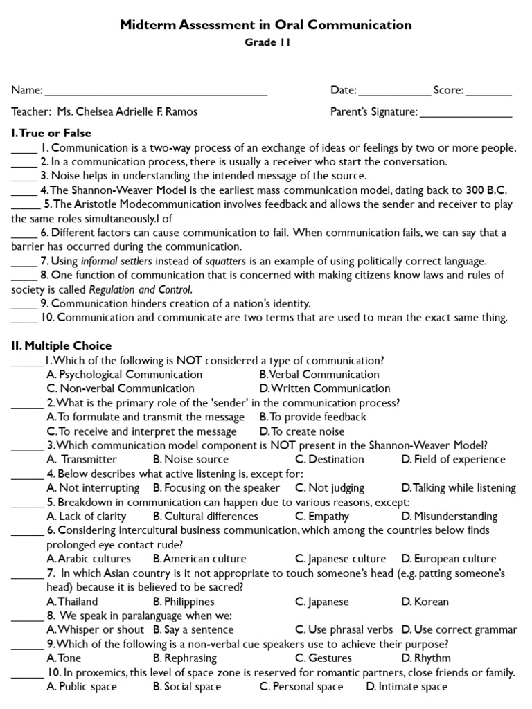 Grade 11 Oral Communication Midterm Assessment | PDF | Communication ...