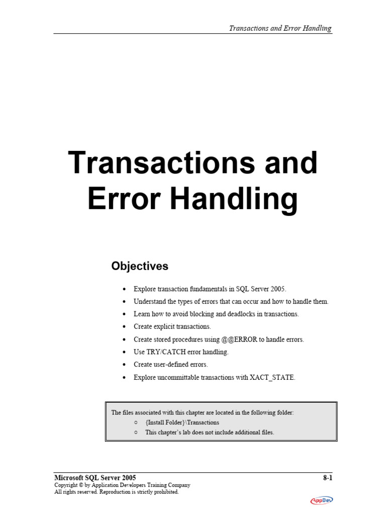 Handling SQL Server Transaction Errors | PDF | Database Transaction | Acid