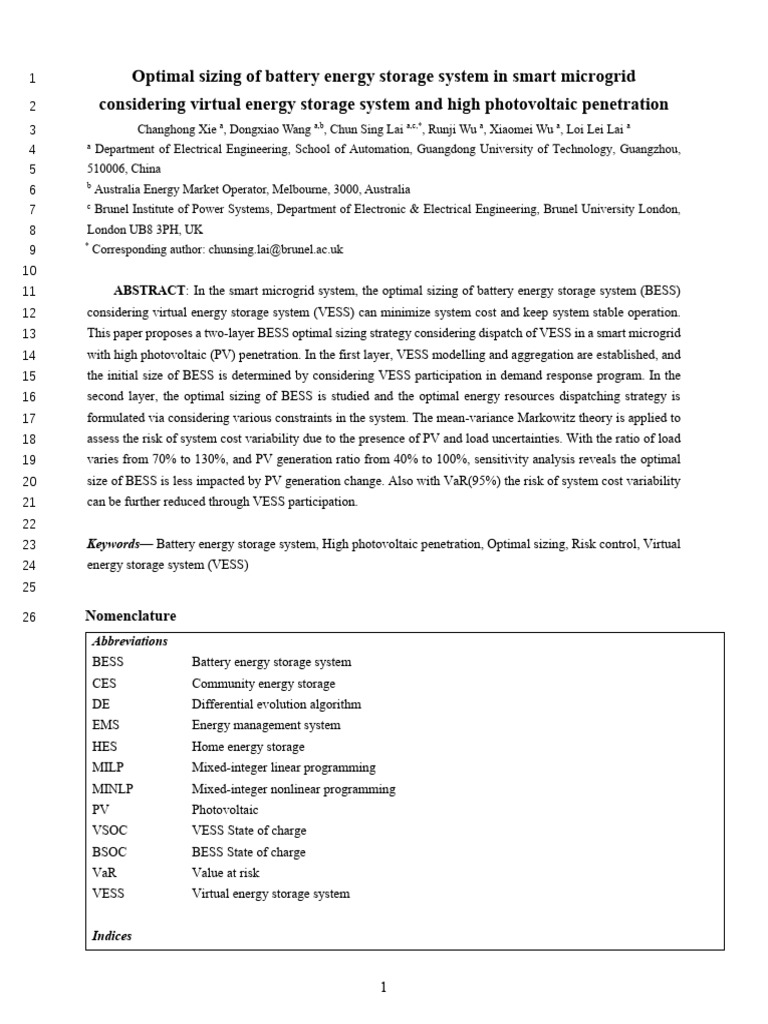 Optimal Sizing of Battery Energy Storage System in Smart Microgrid ...