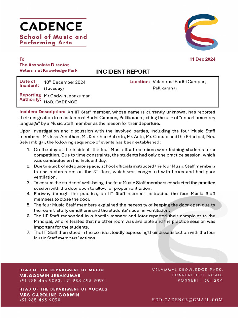 Cadence Incident Report - Pallikaranai - 2024(12)11 | PDF