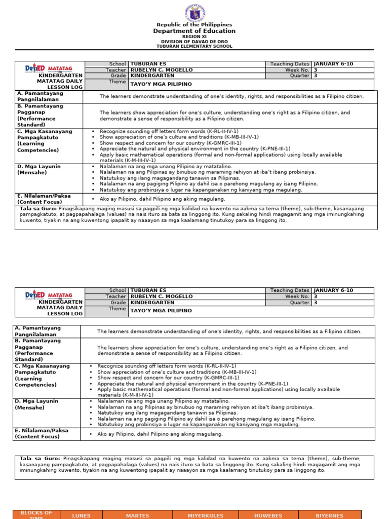 q3 DLL Week 3 Kinder Matatag | PDF