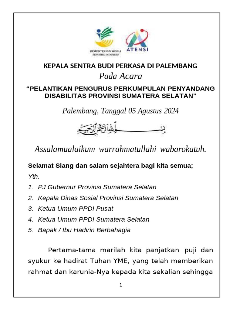 Pelantikan Pengurus PPDI Sumsel 2024 | PDF